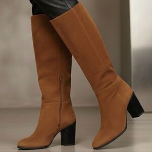 Aldo 10 Y2K Old Money Modern Contemporary Chunky Heel Tan Suede Knee High Boots